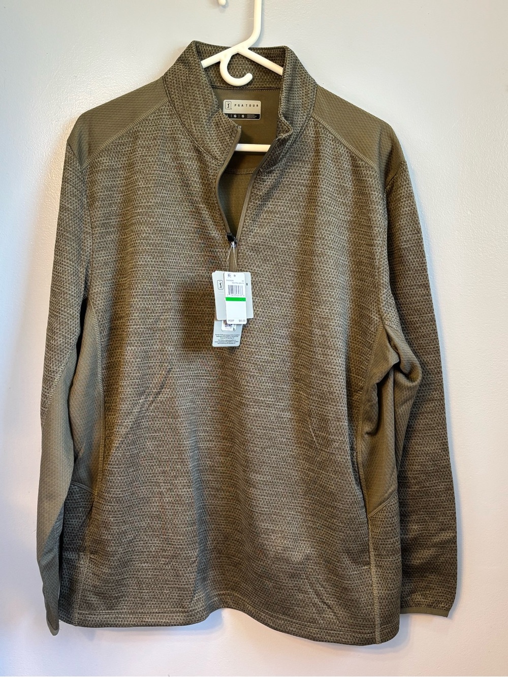PGA TOUR Men's Two-Tone Geo Thermal Quarter-Zip Golf Pullover Sz L. NWT
